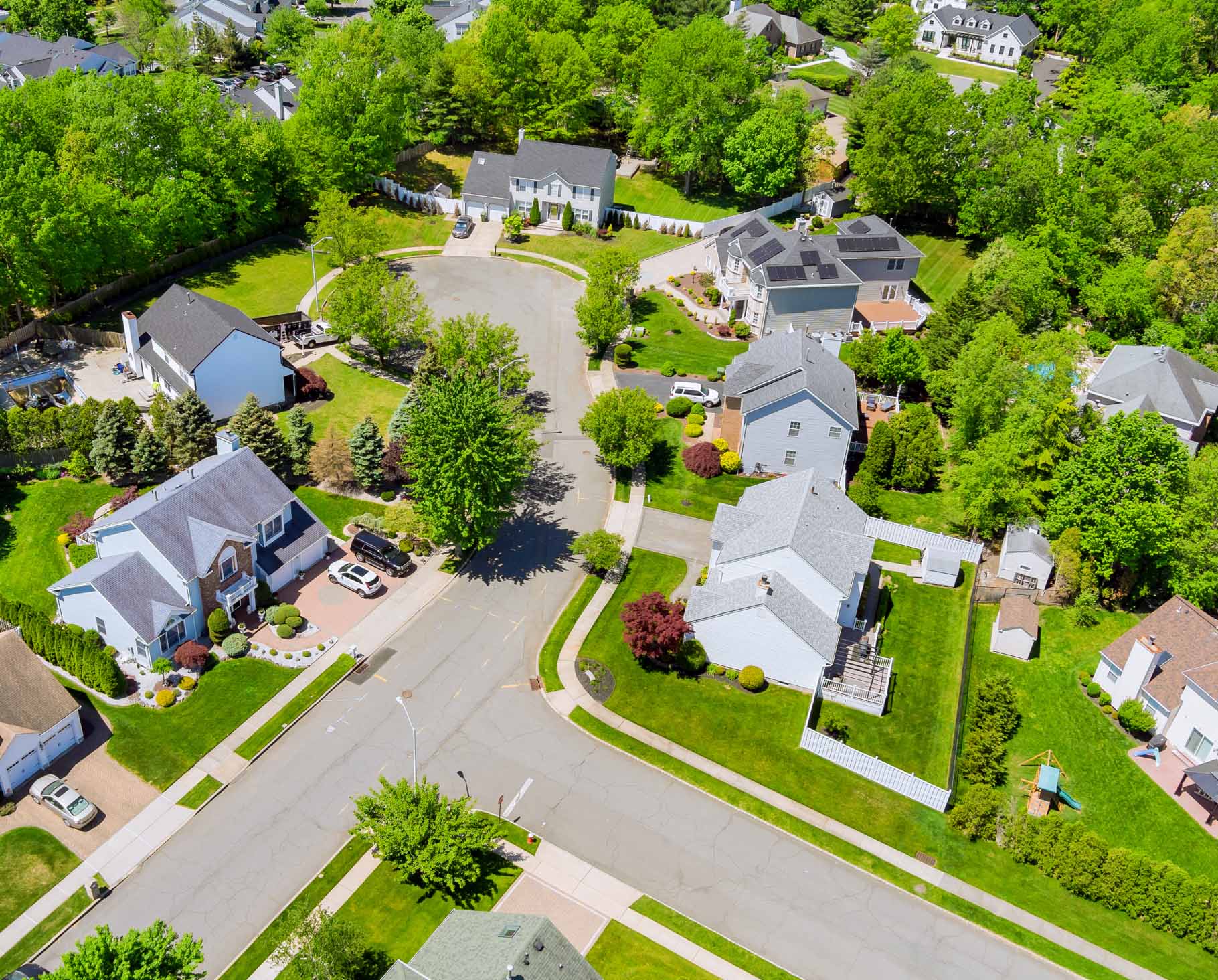 An arial view of a typical midwest neighborhood.