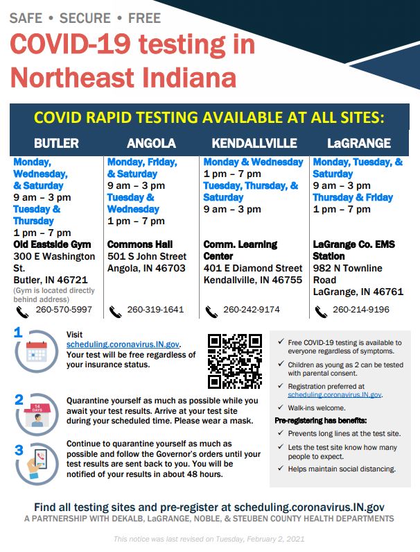 COVID tests NE Indiana