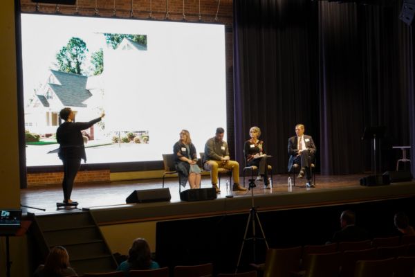 Local leaders serve on a panel during a Noble County Housing Symposium in April 2023.